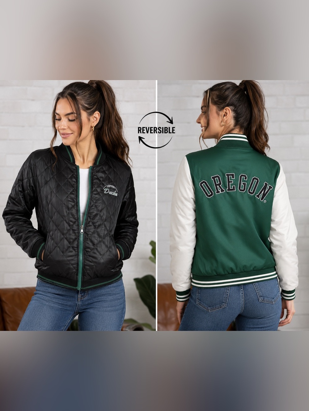 Vintage G-III Sports University of Oregon Ducks Reversible Bomber Varsity Jacket